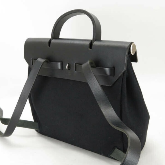 100% Auth HERMES CANVAS LEATHER HER BAG SAC A DOS - Picture 5 of 8